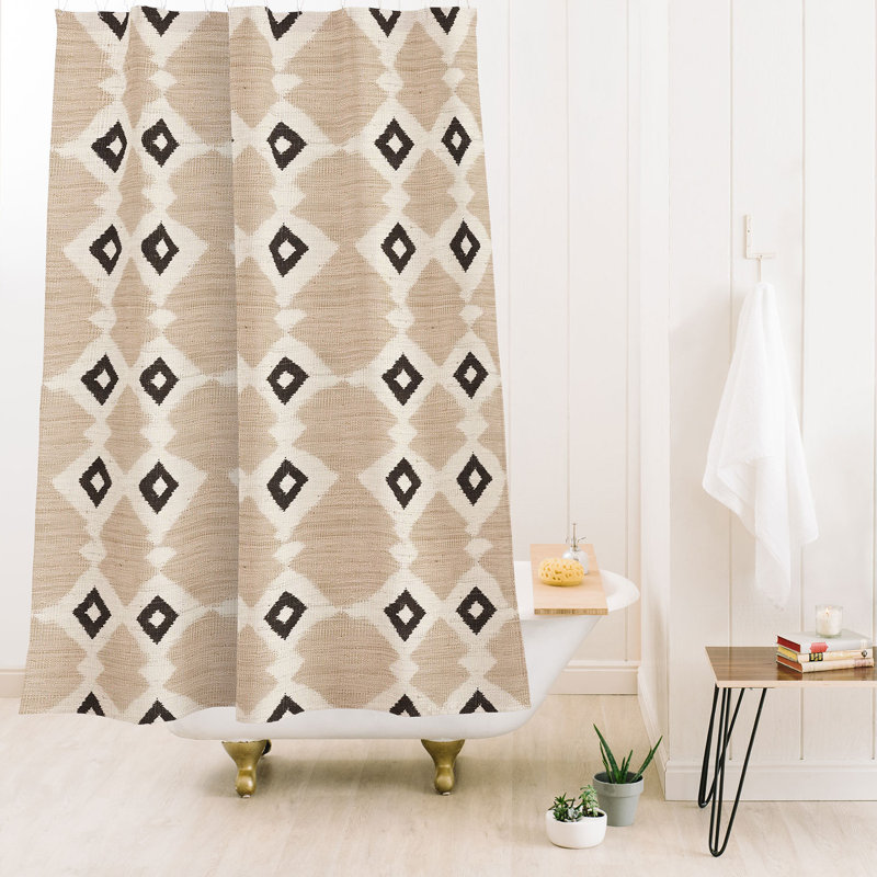 Ninola Design Charming Nostalgia Handmade Summer Stripes Shower Curtain, Beige Geometric