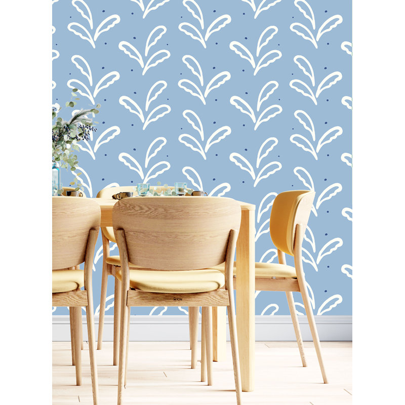 Banana Leaf 33' L x 20.5" W  Wallpaper Roll, Blue