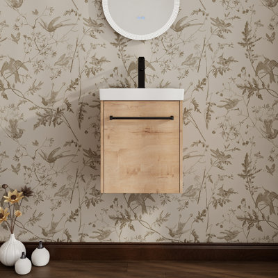 Meuble-lavabo mural 18 po avec lavabo en céramique et porte à fermeture en douceur, idéal pour les petites salles de bain