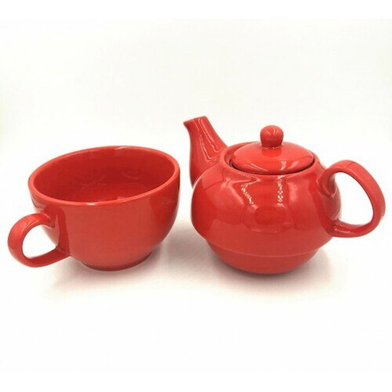 Théière blanche avec tasse, Rouge