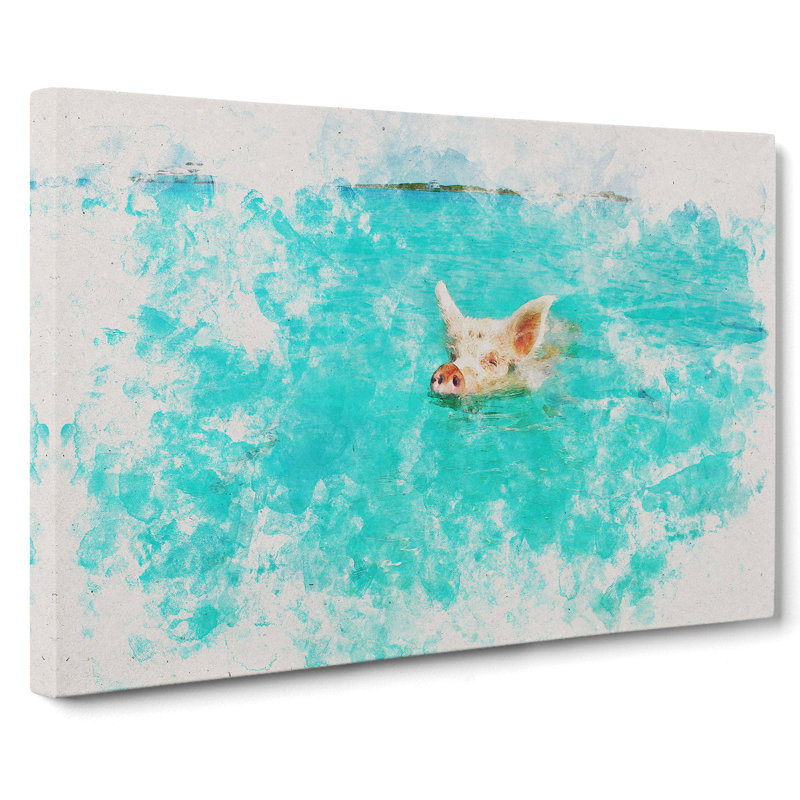 Swimming Pig Watercolour - Wrapped Canvas, 35cm H x 50cm W x 3cm D
