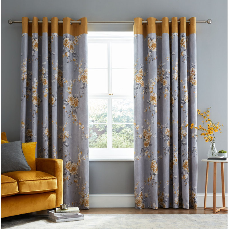 Canterbury Eyelet Room Darkening Curtains, Ochre, 168 W x 137 D cm