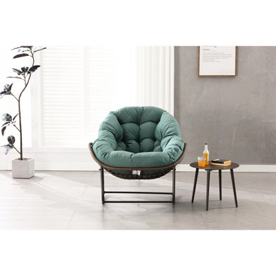 Chaise berçante de patio, kaki, tissée à la main, coussin épais, siège spacieux, idéale pour le porche avant et la structure en acier de la cour arrière