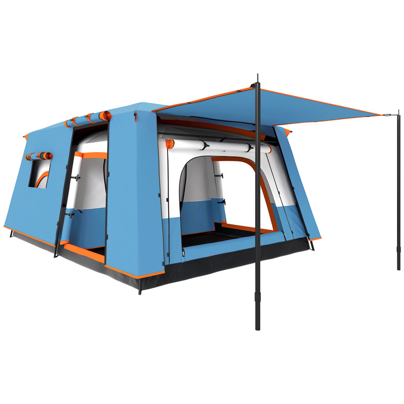 Outsunny 4 Man Camping Tent Double Layer with Porch 430 x 305 x 195 cm Blue