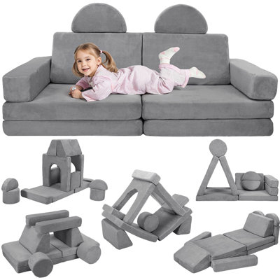 Kids Couch Sofa 14Pcs Creative Modular Toddler Couch Convertible Toddler Play Sofa For Playroom Creative
