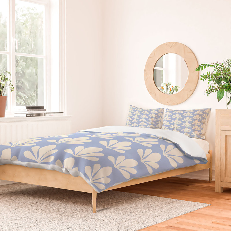 Ensemble de housse de couette en coton bleu standard, Housse de couette double et 2 taies décoratives s