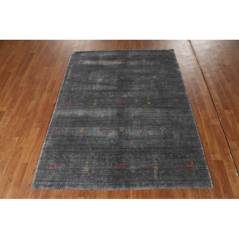 Tapis tribal gris Gabbeh en laine gris 4 x 6