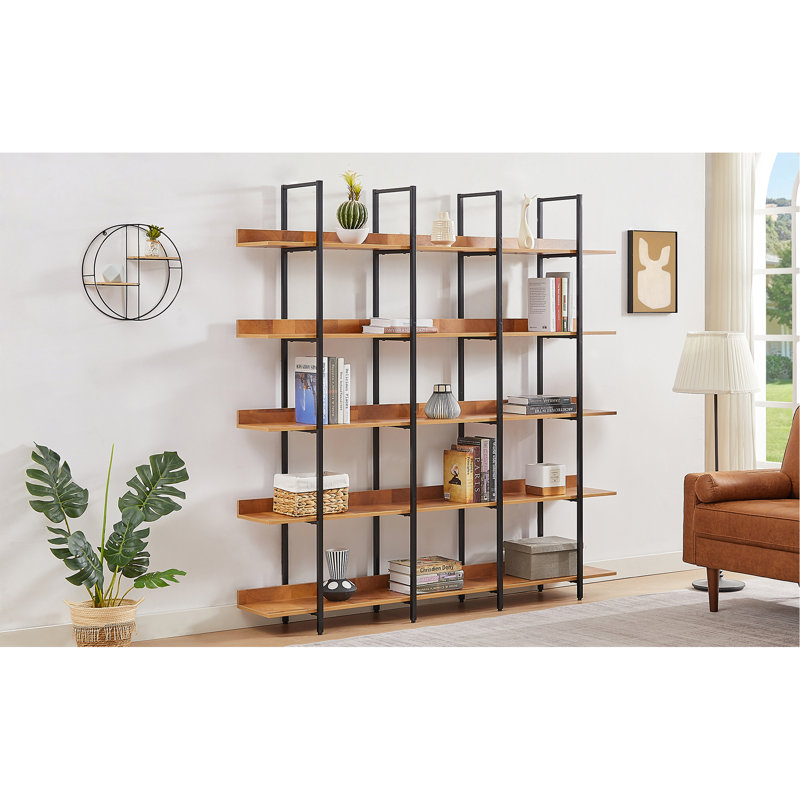 Bibliothèque à 5 niveaux avec bureau ouvert, Noir / brun