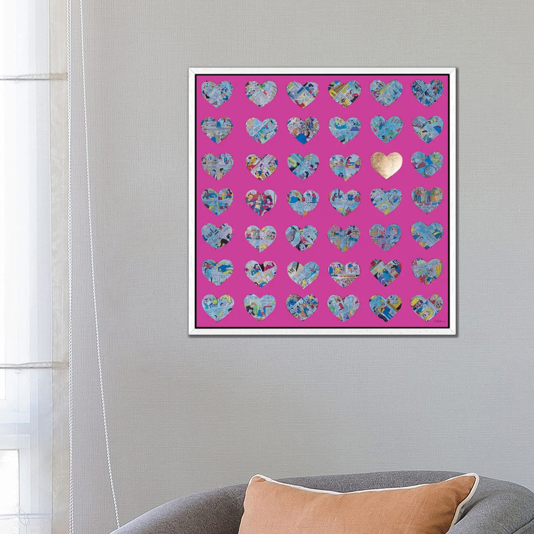 Hearts On Pink von Iness Kaplun - Galerie-verpackte Leinwand Giclée auf Leinwand