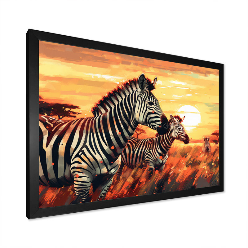 Safari zébré orange orange I - impression, Cadre photo noir, H 12 po x l 20 po x P 1 po