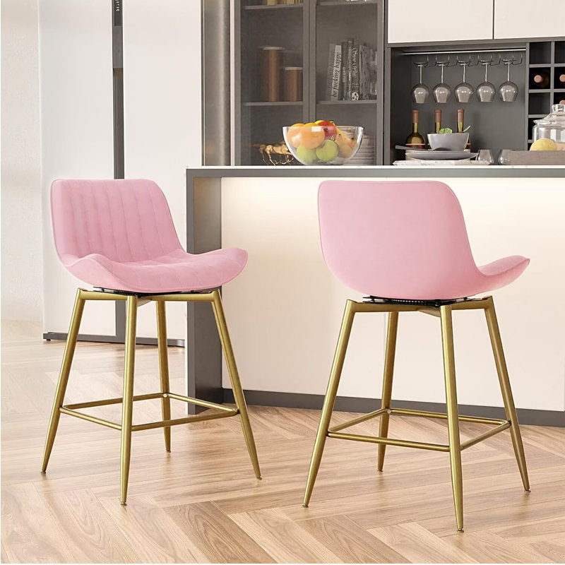 Laquasha Swivel 24'' Counter Stool, White, 2
