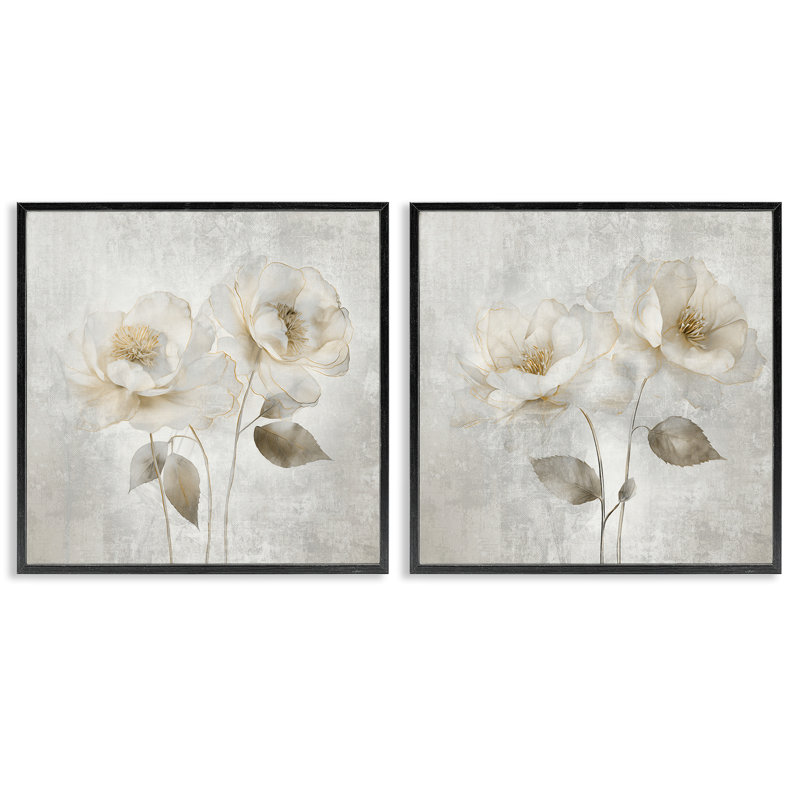 Ensemble de 2 giclées encadrées Soft Chic Roses, design par Irene Weisz, Giclée encadrée noir minuit, H 24 po x l 24 po
