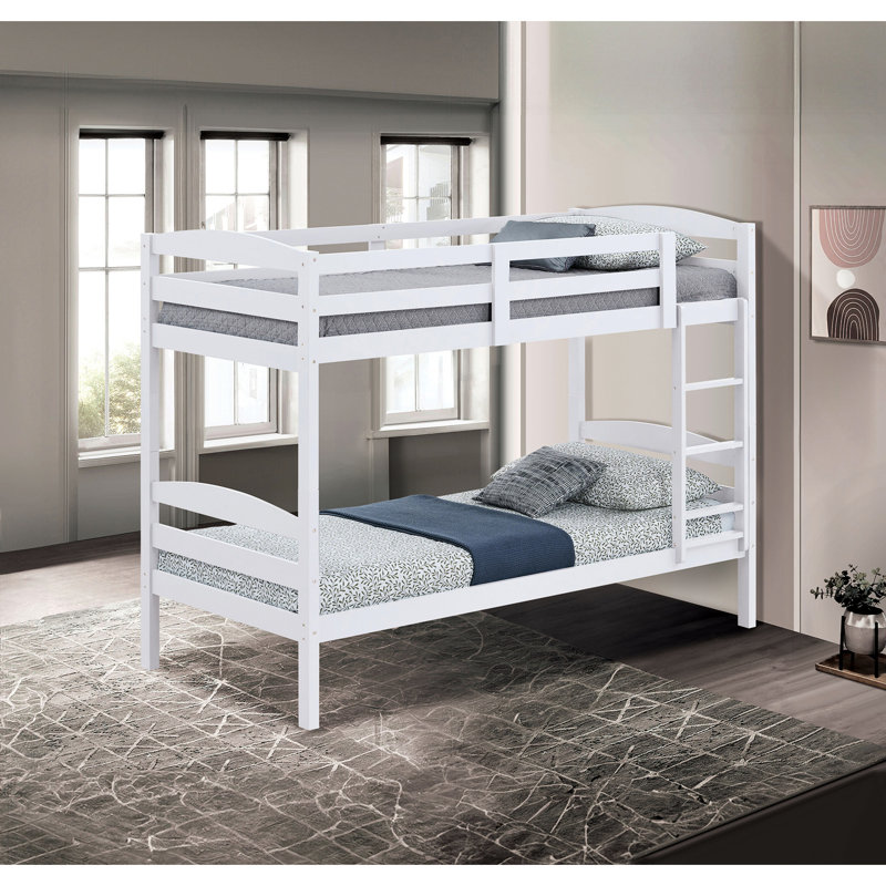 Transitional Twin Over Bunk Bed, White Finish, Arch Design, Solid & Engineered Wood, Joint, Simple Assembly Slat Style, Insert Lock, Bedroom