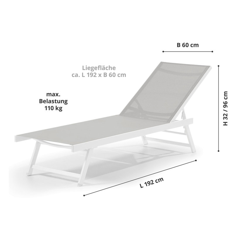 192cm Long Reclining Single Chaise, White/Grey