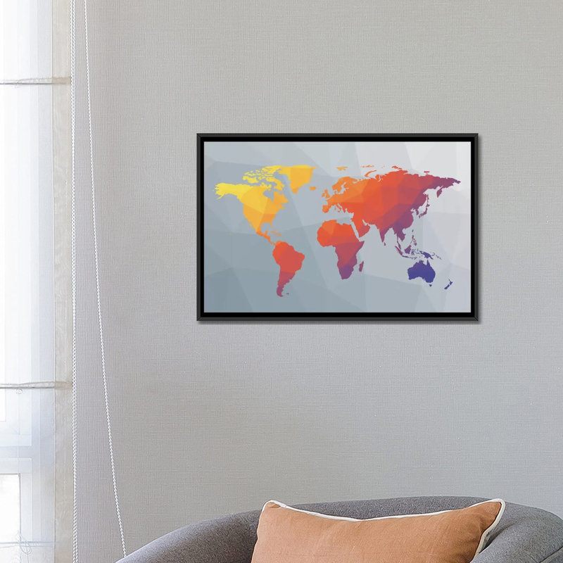 « geo map i », impression sur toile, H 18 po x l 26 po x P 1,5 po, Toile encadrée noire, Pas de tapis