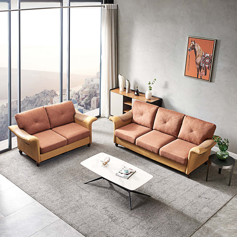 Canapé modulaire 2 pièces rembourré, Lin brun