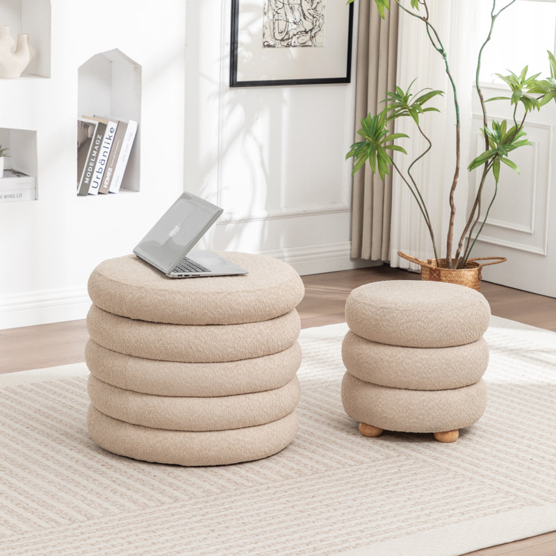 Ashyiah 23.5'' Wide Storage Ottoman With Small Stool, Warm Beige