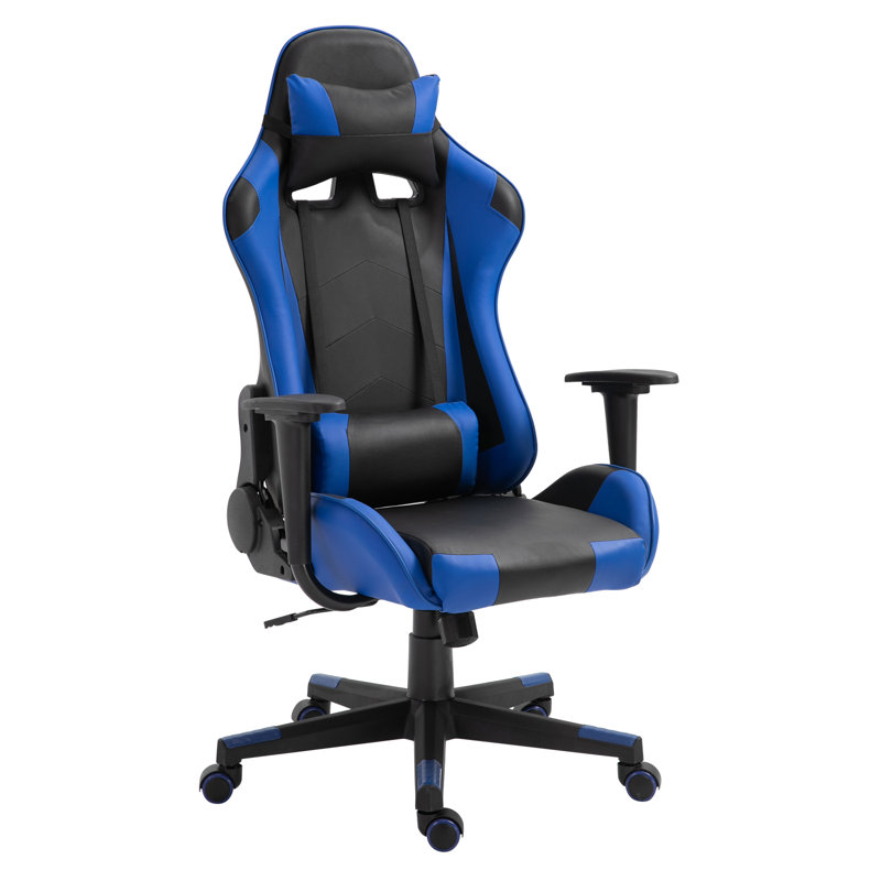 Inbox Zero Adjustable Reclining Ergonomic Swiveling PC & Racing Game Chair, Black/Blue