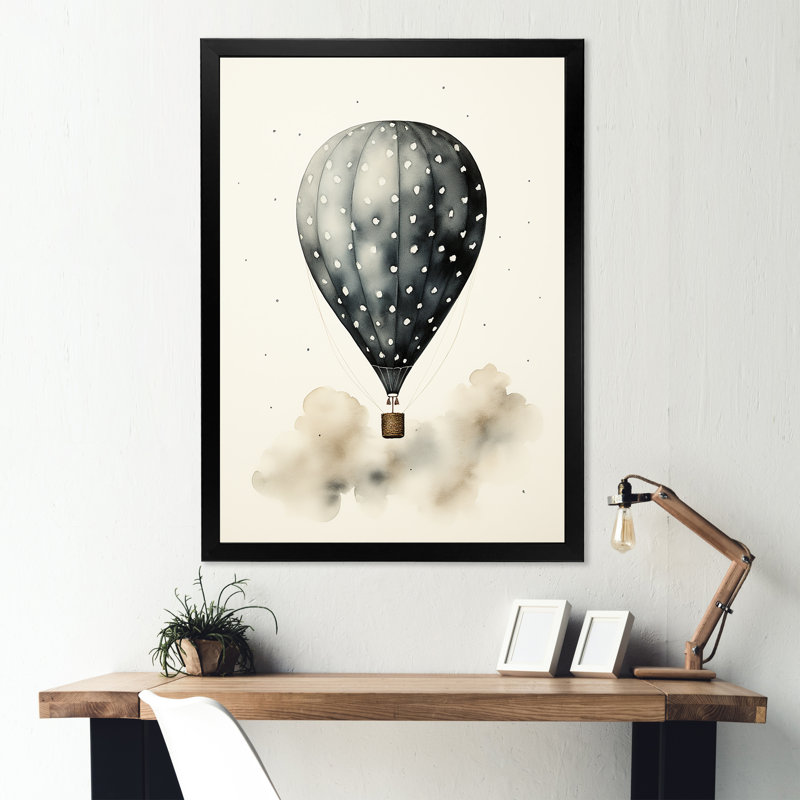 «Minimalist Représentation A Hot Air Balloon Sky Magic I», reproduction d'art sur toile, Cadre photo noir