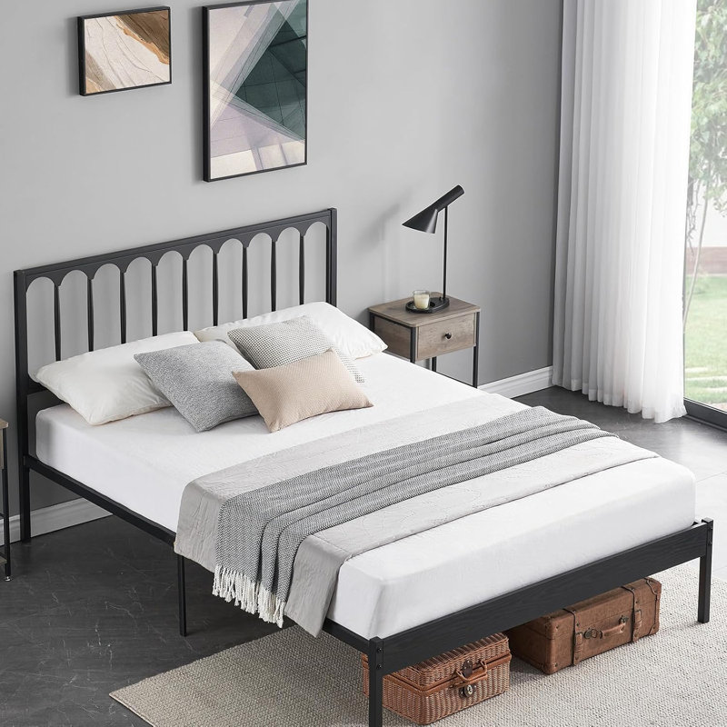 Solid Wood Slat Bed, Black, Full