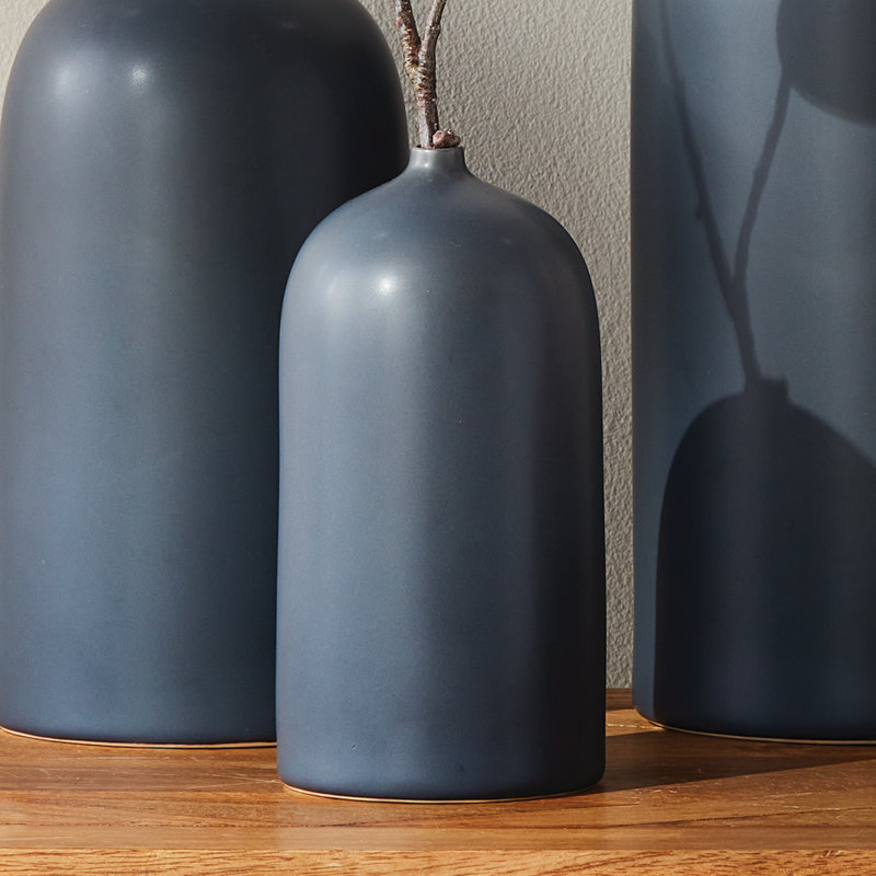 Ceramic Matte Navy Vase Small, 9.25" H x 4.5" W x 4.5" D