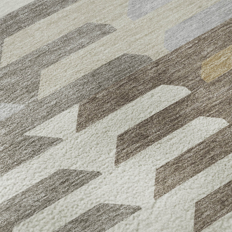 Premium Machine Washable Mayfield AMF2328 Geometric Rug, 3' x 5', Taupe
