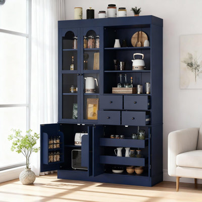 Armoire de rangement pour garde-manger autoportante Zorindale avec tablettes de porte et plateaux coulissants