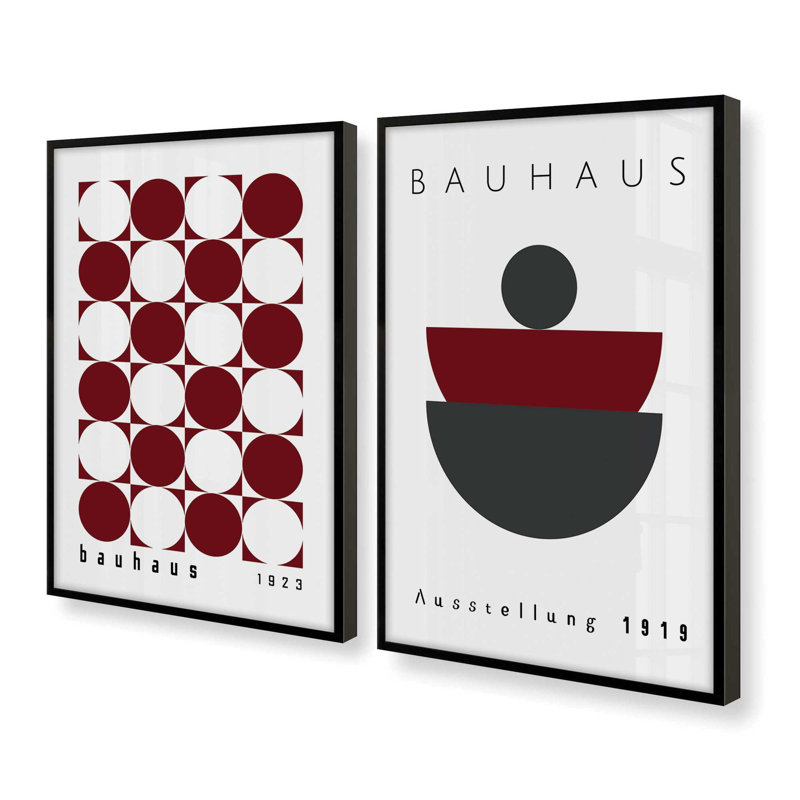 Ensemble de 2 impressions bourgogne bourgogne bauhaus, Cadre noir satiné, H 37,5 po x l 49,5 po x P 1,25 po