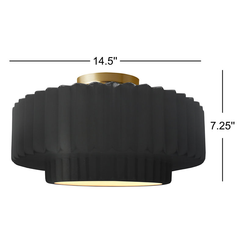 Plafonnier semi-encastré en céramique Dottie, H 7,25 po x l 14,5 po x P 14,5 po, Noir carbone mat / or champagne