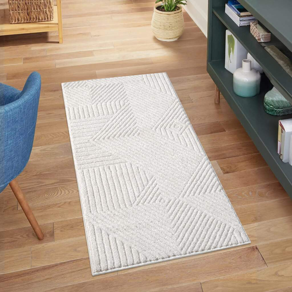 Teppich Lounge 0632 Kurzflor Creme 120x170 cm Modern Geometrisch 3D-Effekt für Wohnzimme, Schlafzimmer Dollie