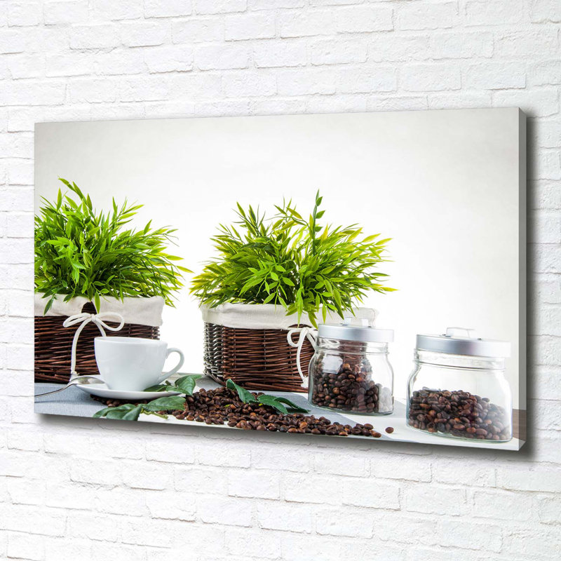 Home And Coffee Theme - No Frame Print on Glass, 70cm H x 100cm W x 2cm D, Canvas