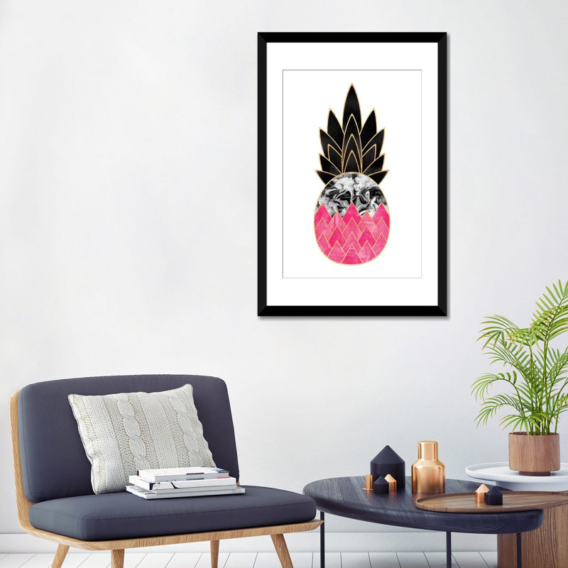 « précieux ananas ii », impression sur toile tendue, Blanc, Papier d'art encadré noir, H 32 po x l 24 po x P 1 po