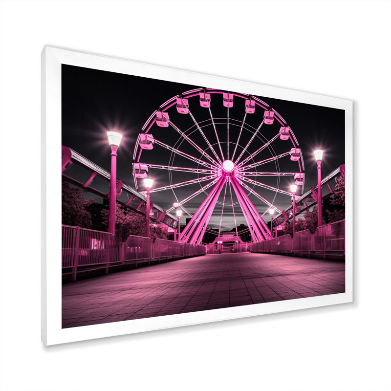" Pink Ferris Wheel Merrygoround Magic I ", H 12 po x l 20 po x P 1 po, Cadre simple blanc
