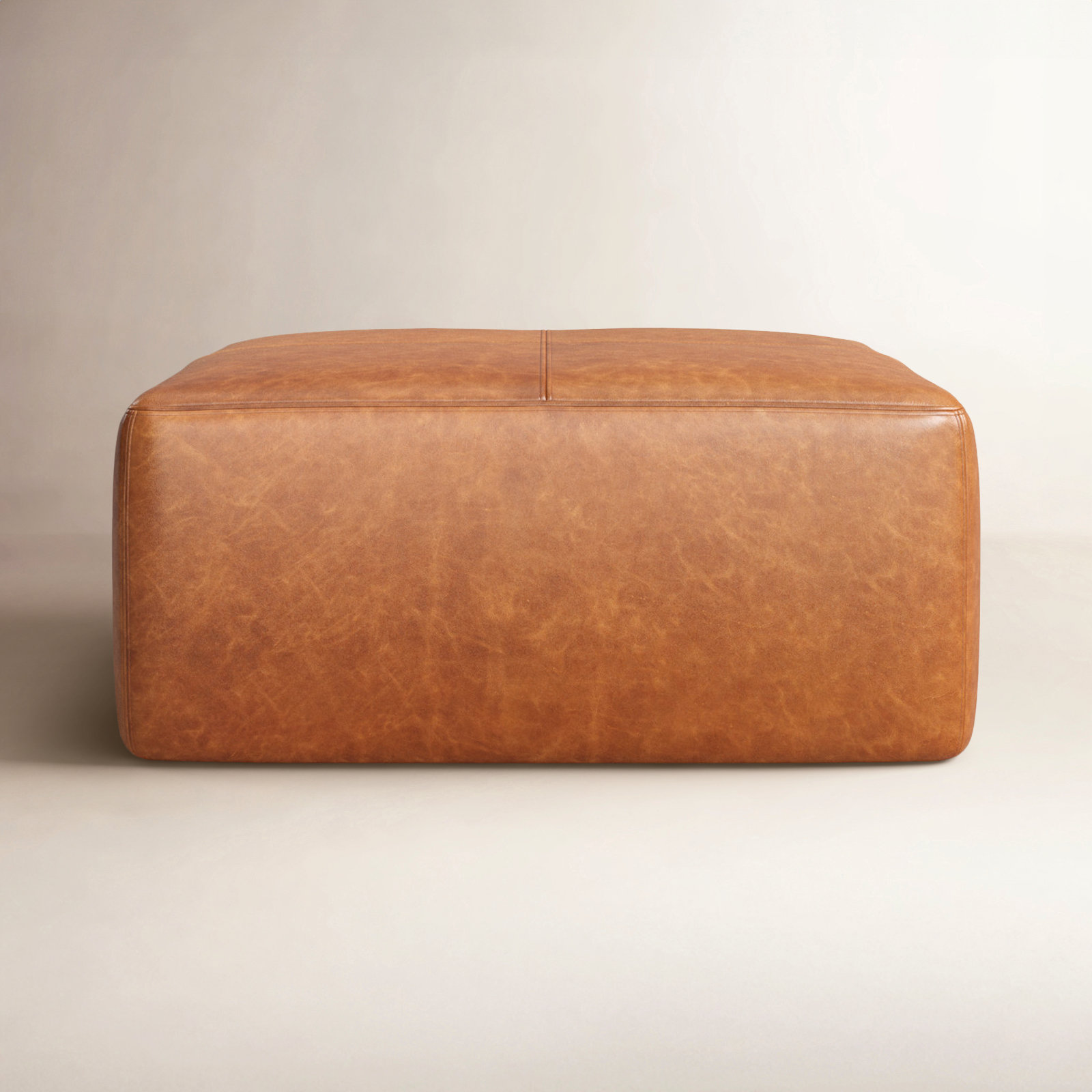 Heafield Square 35" Wide Full-Grain Genuine Italian Leather Ottoman, Cognac Tan Genuine Leather