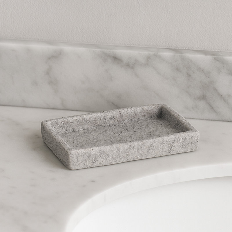 Plateau porte-gobelet porte-savon effet pierre, Gris