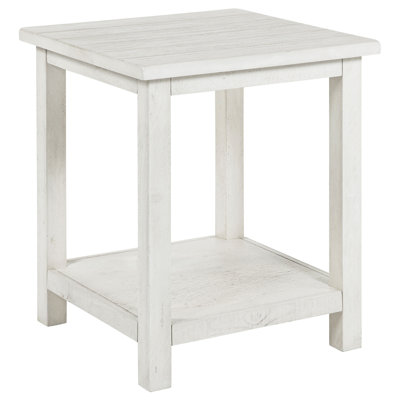 Castleton Distressed White Wood End Table With Shelf(Only Including Coffee Table)