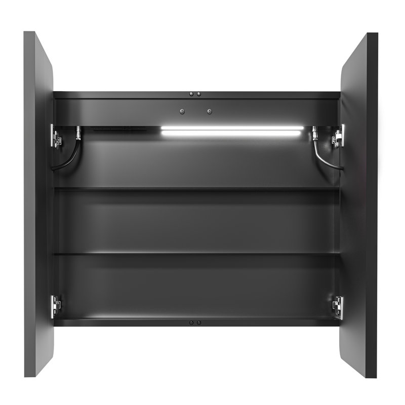 36 po Pharmacie rectangulaire en fer avec miroir, lumières à intensité variable, désembueur, prise et USB, 36", Noir
