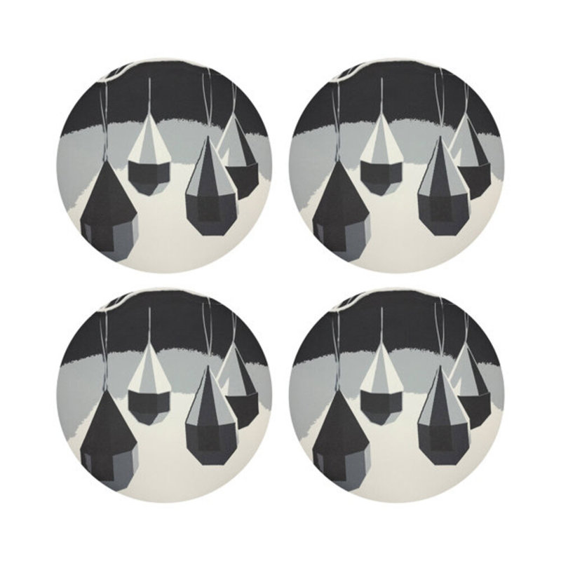 Ornaments Vegan Leather Round Coasters, Black And White