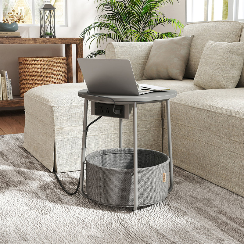 Side Table With Charging Station, Dove Gray/Slate Gray