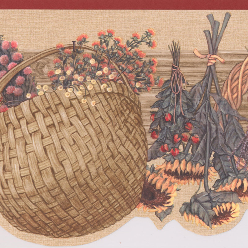 Bordure de papier peint à motif floral Bester Wreath, Rouge / Crème