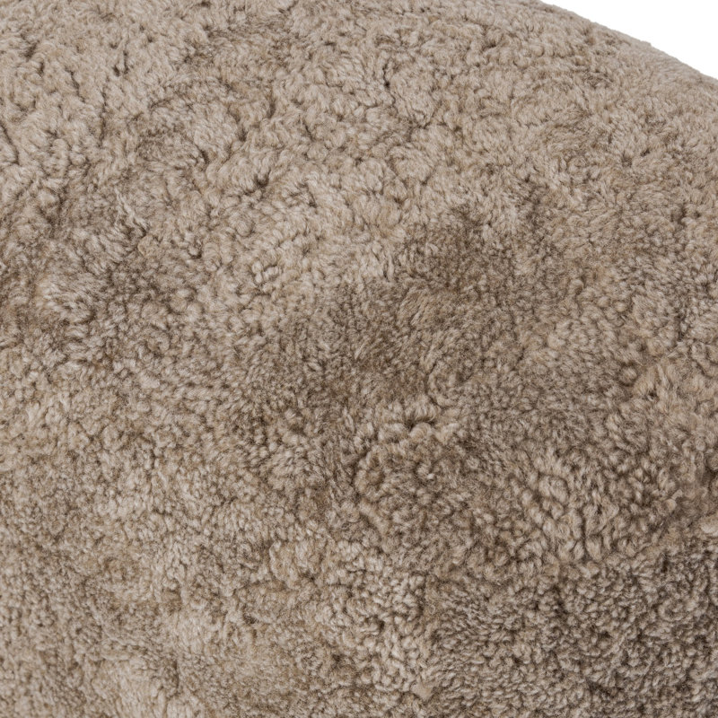 Bilbury Oval Ottoman-Taupe Shearling, Taupe Genuine Fur, Worrn Oak