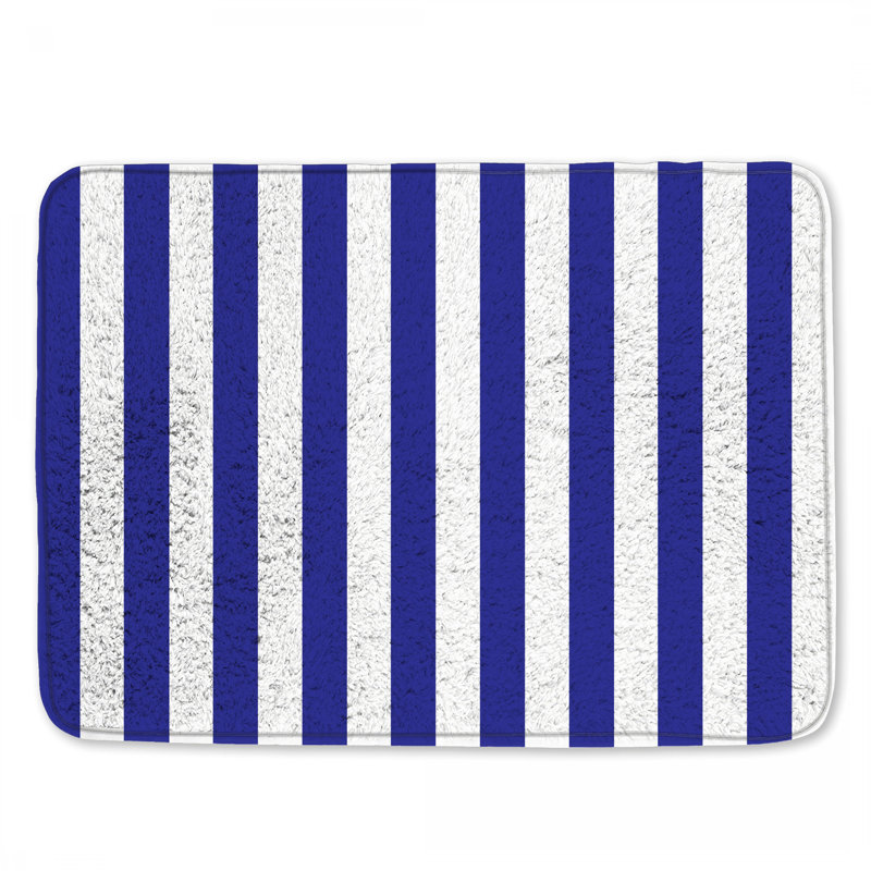 Tapis de bain à rayures bleues et blanches, 24in W x 17in L