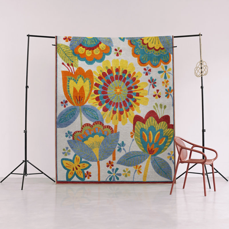 Multi-Colored Abstract Floral and Rose Patterned Modern Decorative Rug, Rectangle 4'11.06" x 7'6.55"