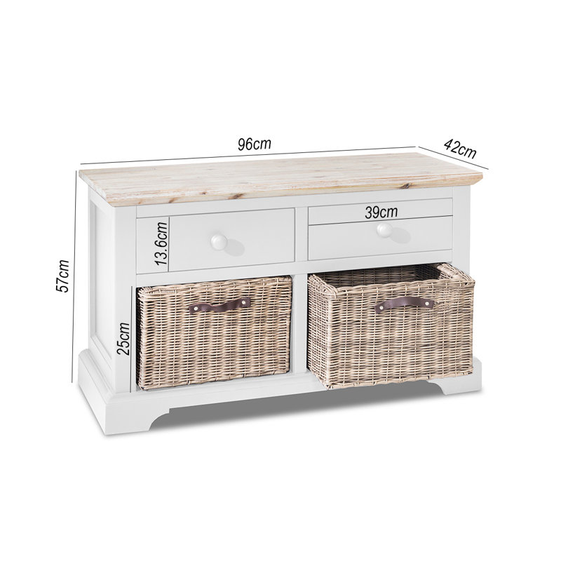 Doria Solid Wood Storage Bench, White