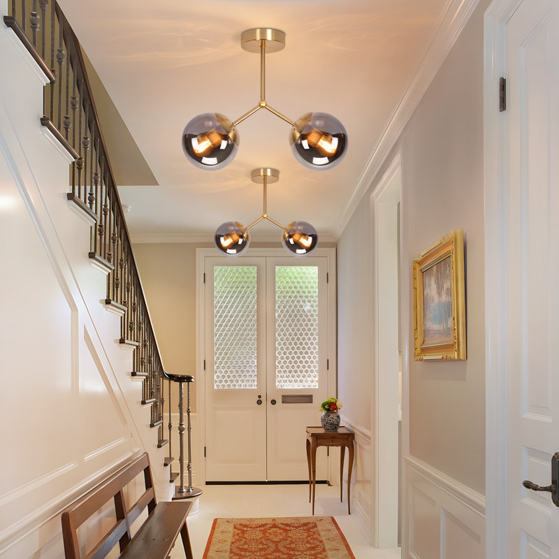 Glass Semi Flush Mount 2-lights E27 gold