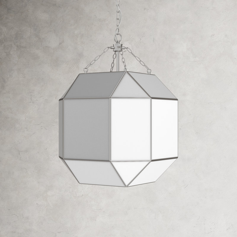 Reid 3 - Light Lantern Pendant, 23.25" H x 13.5" W x 13.5" D, Brushed Nickel, White