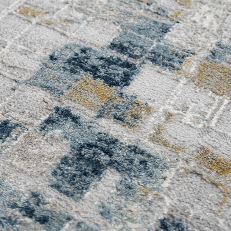 Liverii Abstract Design Modern Blue Area/Beige Rug, Rectangle 7'10" x 10'