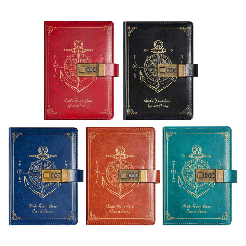 Retro codebook  Password Notebook With Lock B6 Leather Notebook Student High Appearance Diary Notebook Notes, B