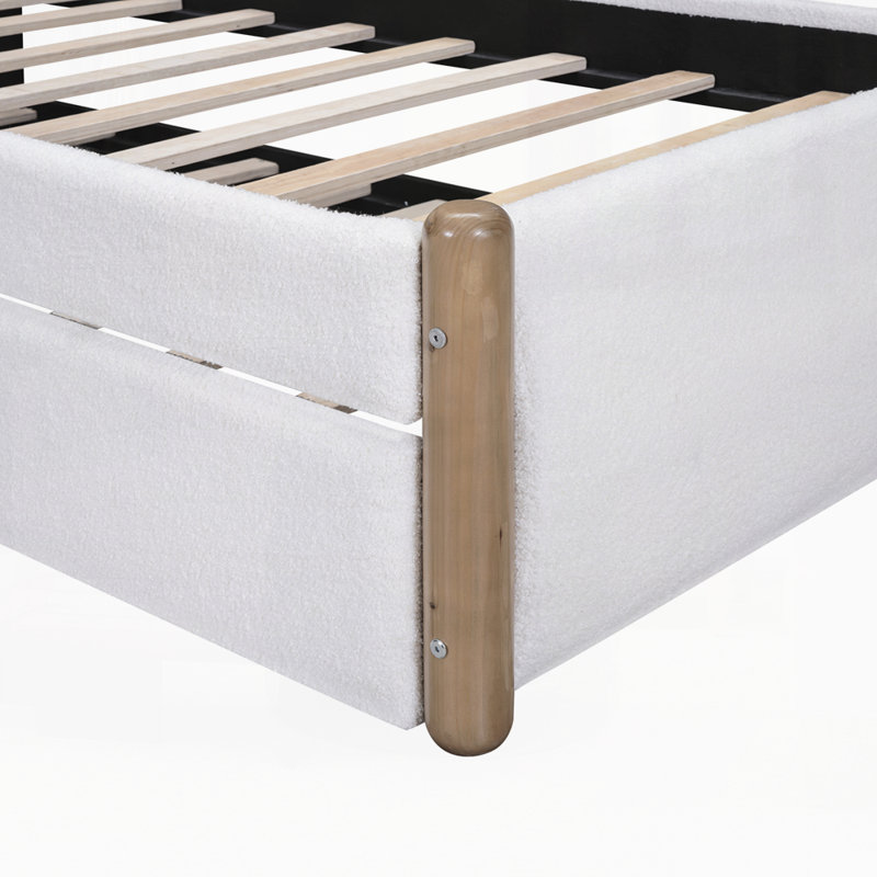 Lit plateforme tapissier avec pieds de soutien en bois et lit gigogne, Simple