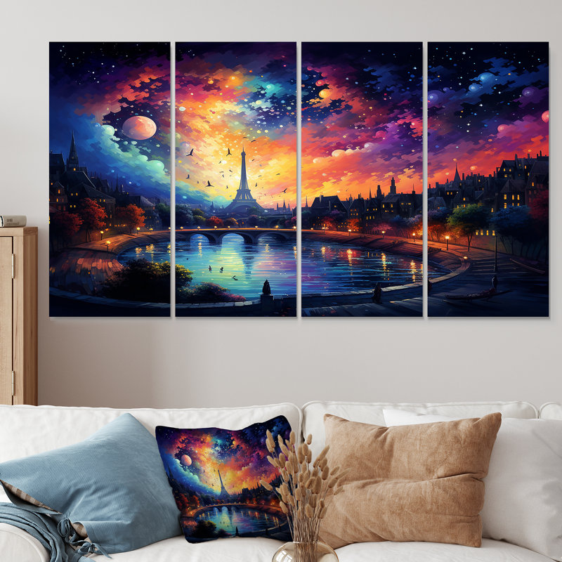 «Paris Starry Night Skies - Vangogh», ensemble de 4 pièces d'art mural, H 28 po x l 48 po